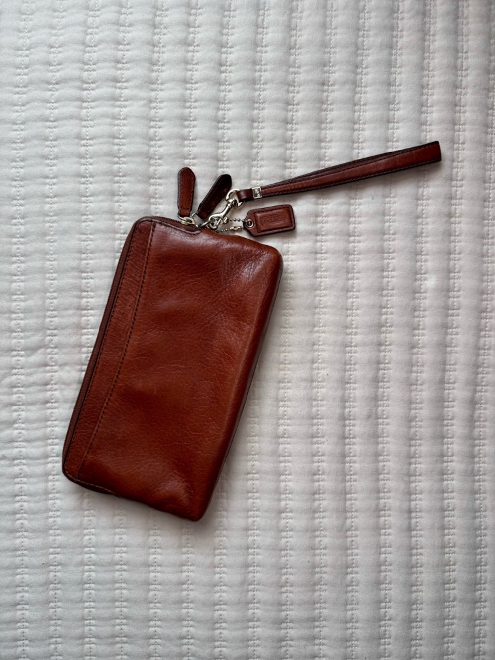 Coach Redwood Brown Pebbled Leather Double Zipper Wallet Wristlet - Picture 3 of 9